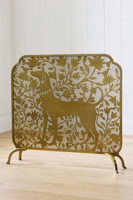 Caine Dog Brass Fireplace Screen
