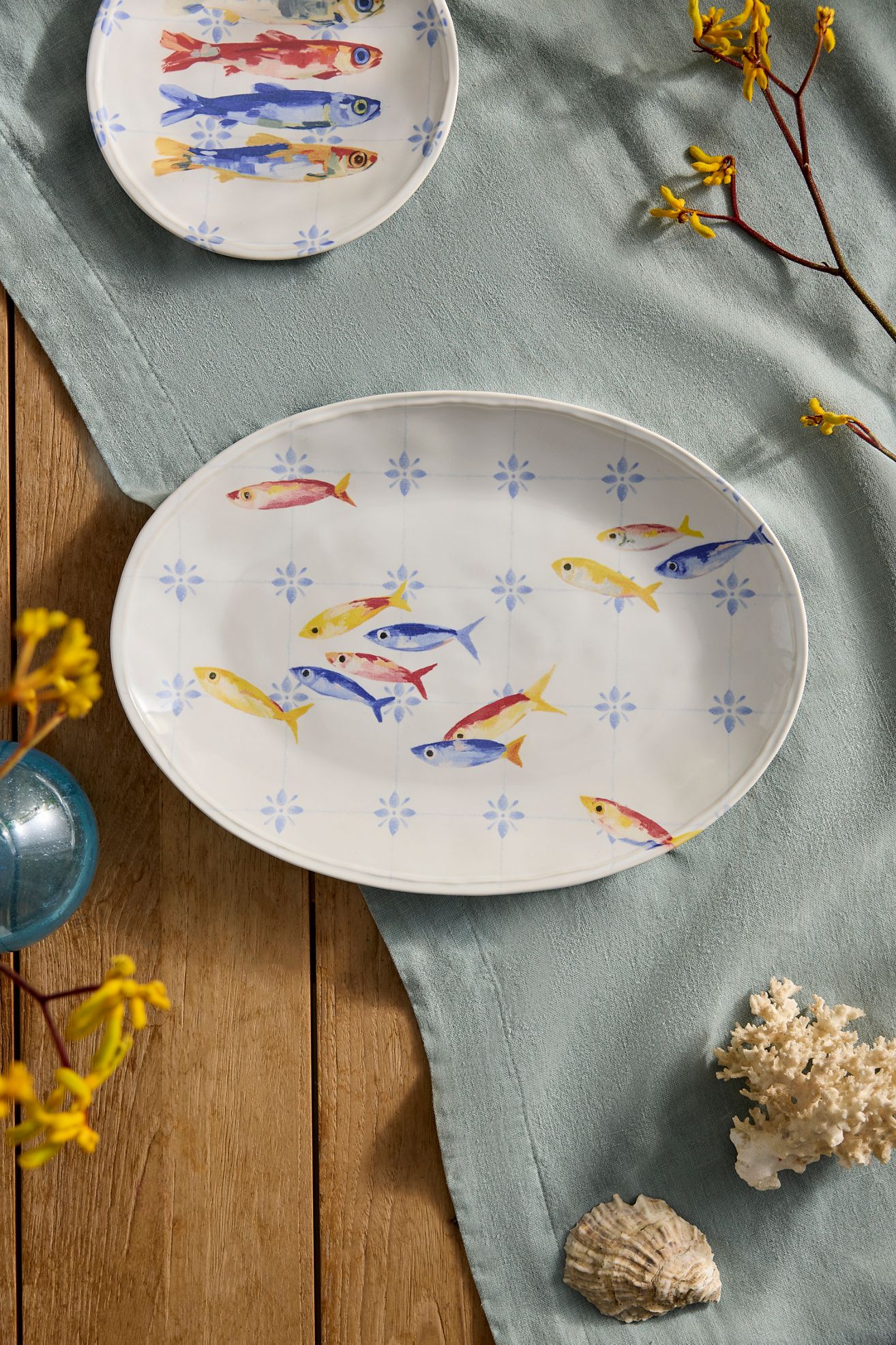 Sea Life Stoneware Serving Platter - White, One Size