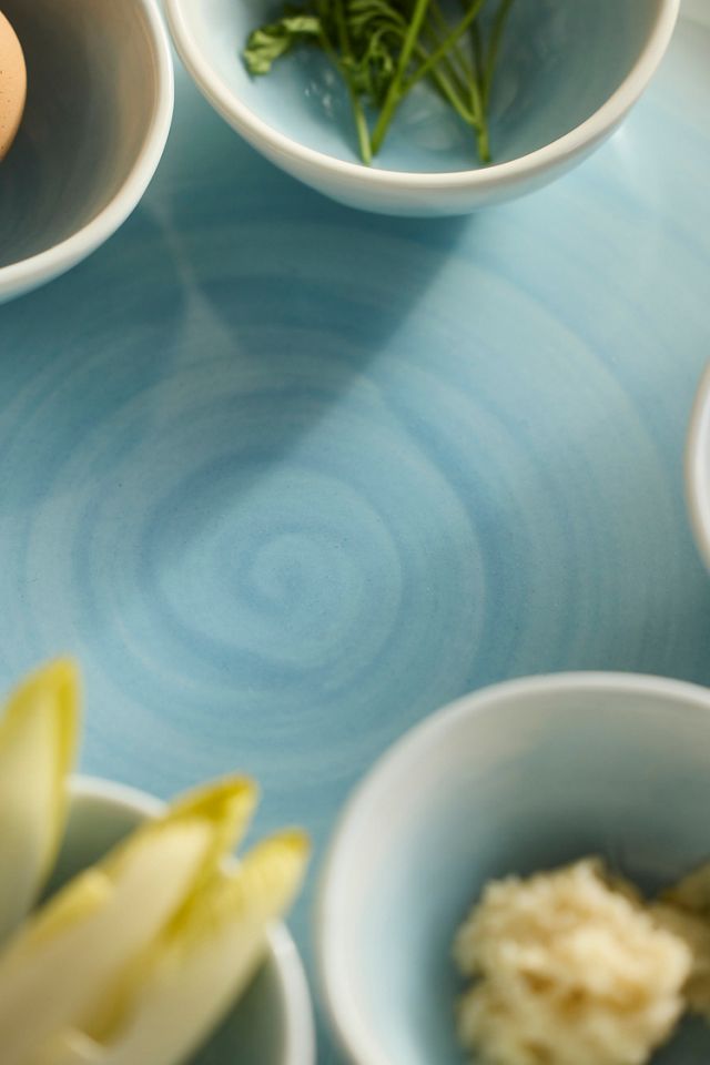 Blue Wash Stoneware Seder Plate Set #1