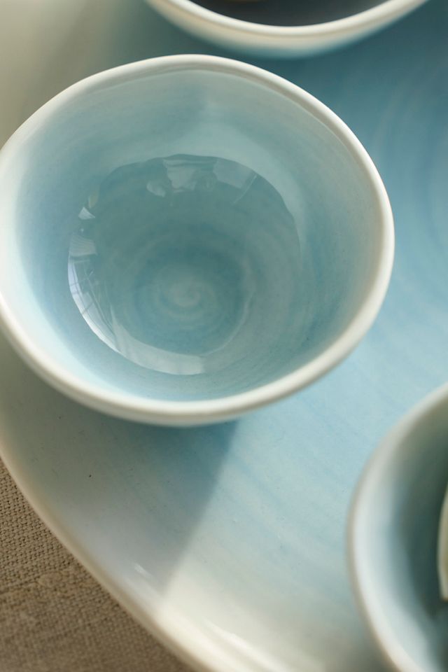 Blue Wash Stoneware Seder Plate Set #2