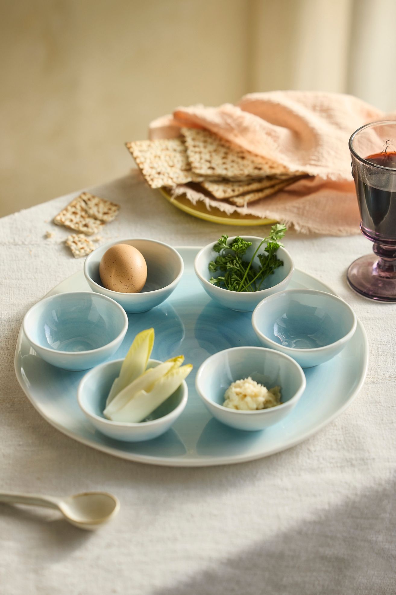 Blue Wash Stoneware Seder Plate Set - Blue, One Size