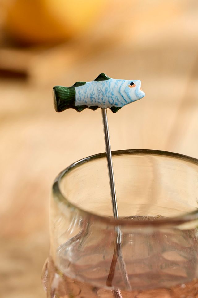 Fish Drink Stirrers, Set of 4 Blue + Green #1