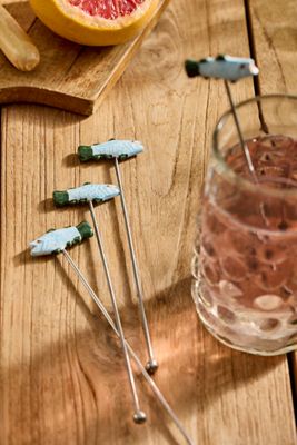 Fish Drink Stirrers, Set of 4 Blue + Green