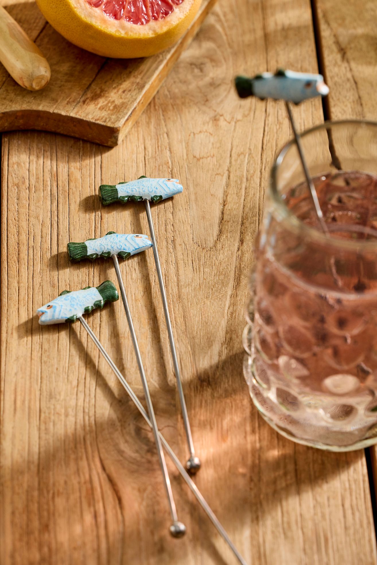 Fish Drink Stirrers, Set of 4 Blue + Green - Blue + Green, One Size