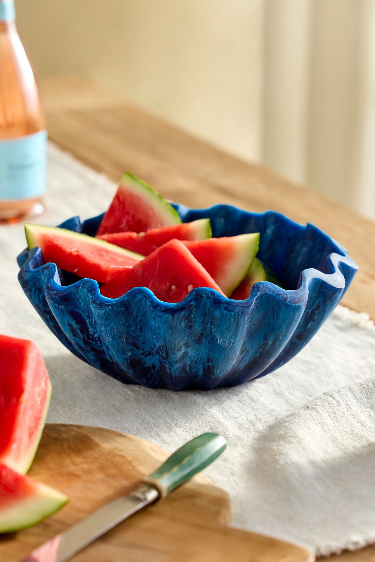 Ruffled Blue Resin Salad Bowl - Blue, One Size