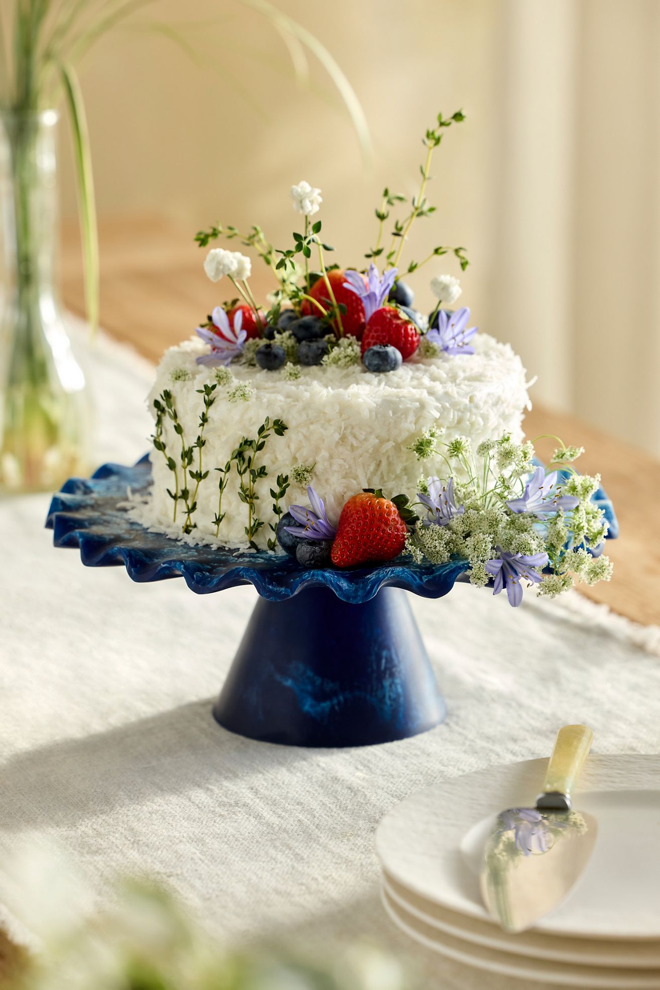 Ruffled Blue Resin Cake Stand - Blue, One Size