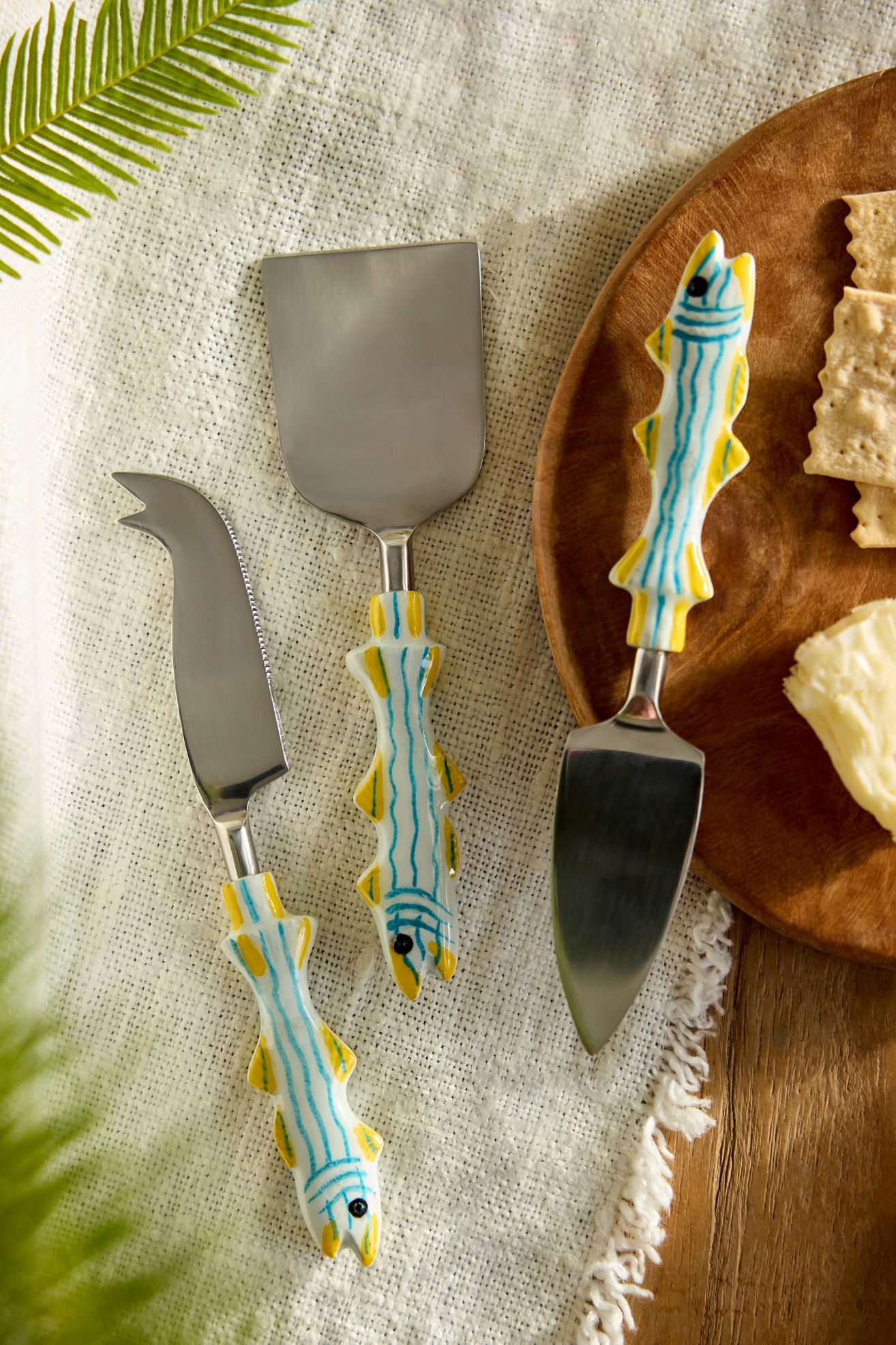 Fish Handle Cheese Knives, Set of 3 - Blue, Standard, One Size