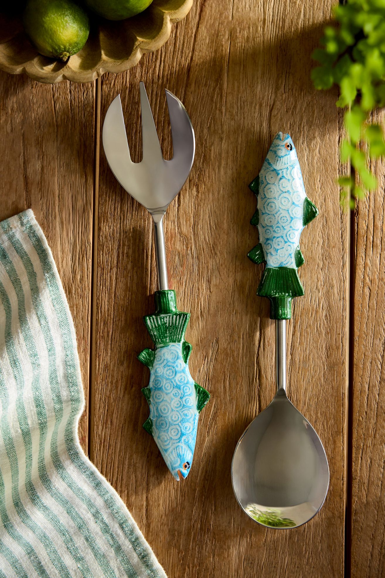 Fish Handle Serving Utensil Set - Blue, One Size