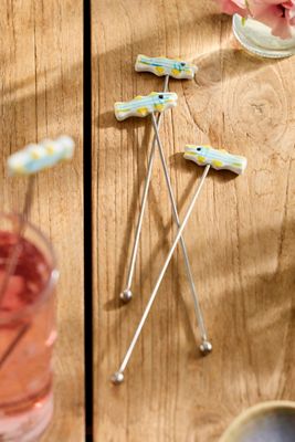 Fish Drink Stirrers, Set of 4 Blue + Yellow