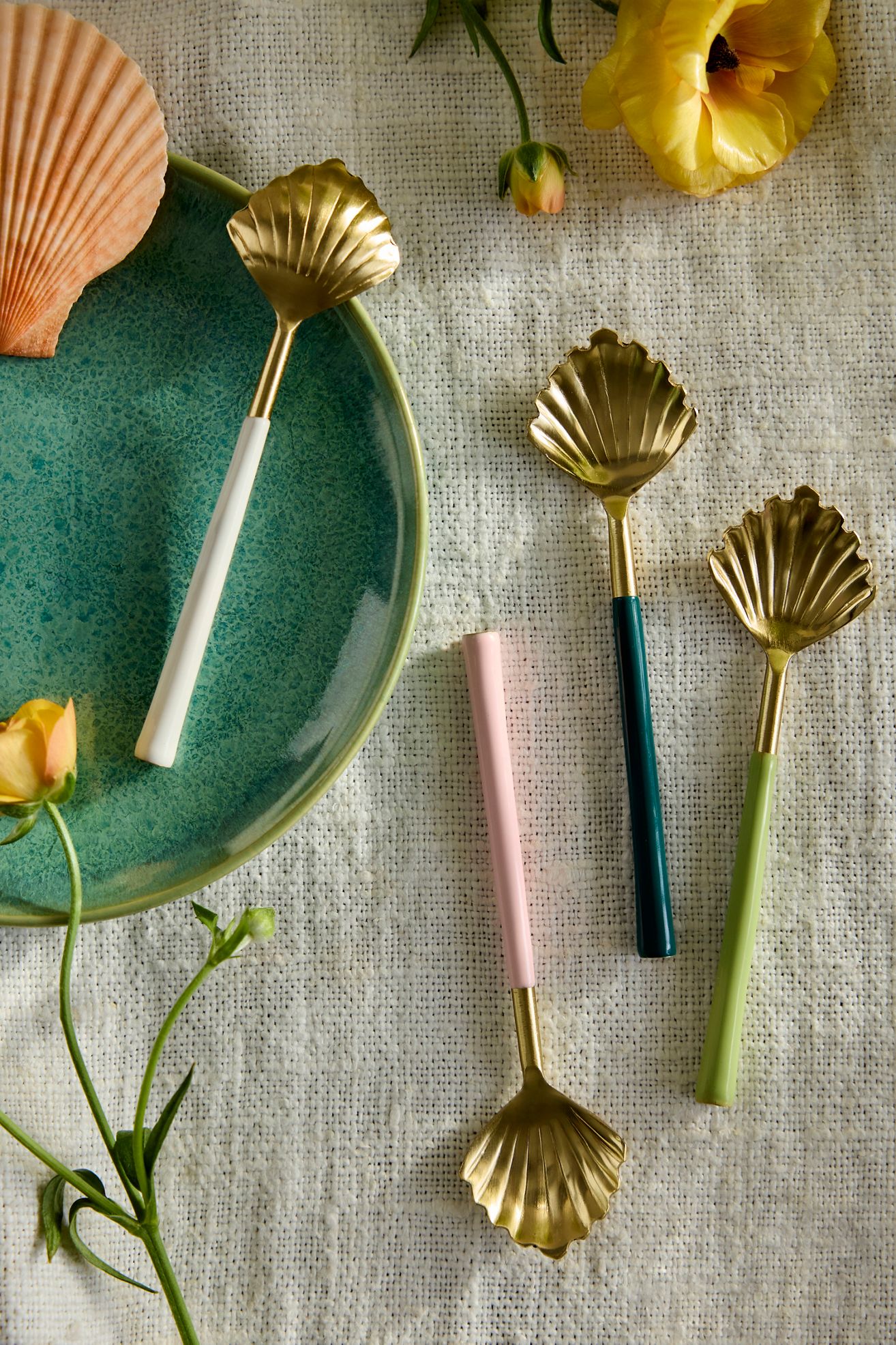 Colorful Shell Spoons, Set of 4 - Gold, One Size