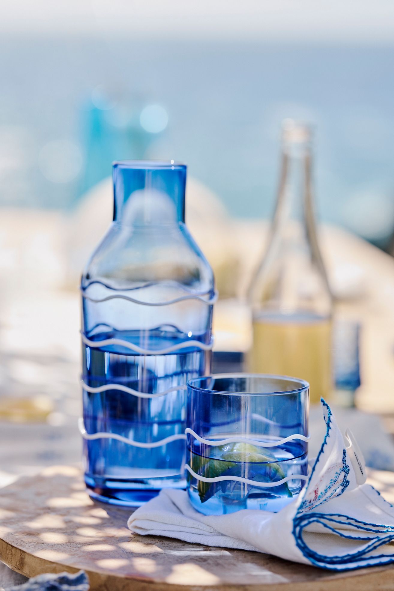 Wave Carafe + Water Glass Set - Blue, One Size