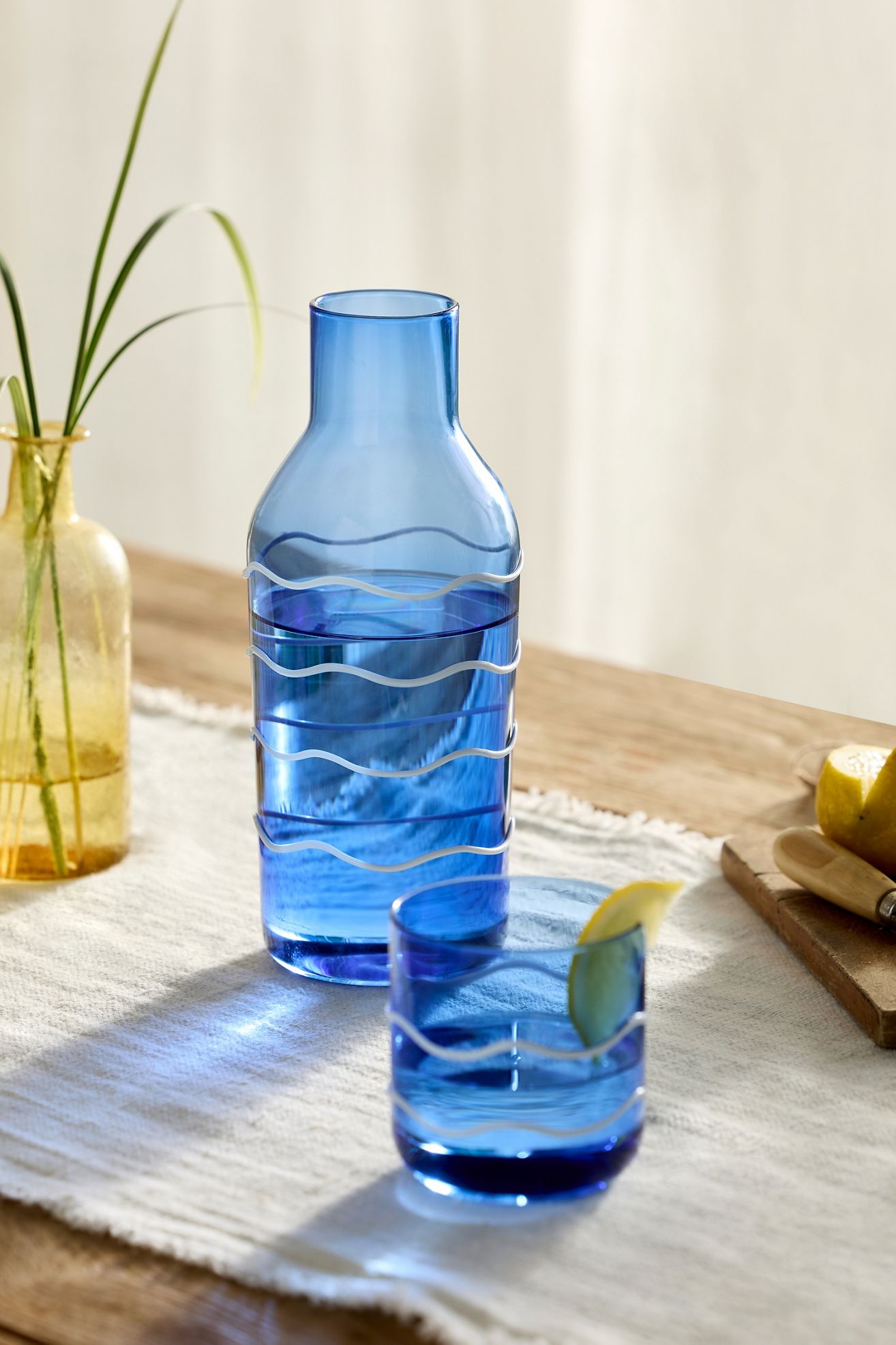 Wave Carafe + Water Glass Set - Blue, One Size