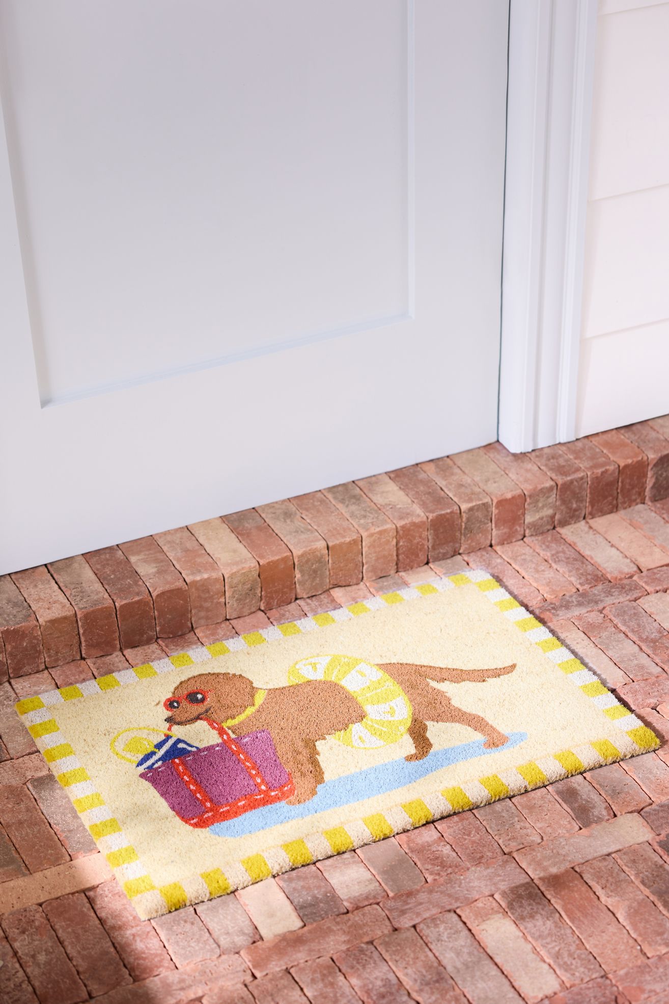 Bow Wow Printed Coir Dog Doormat - Yellow, 20"X30"