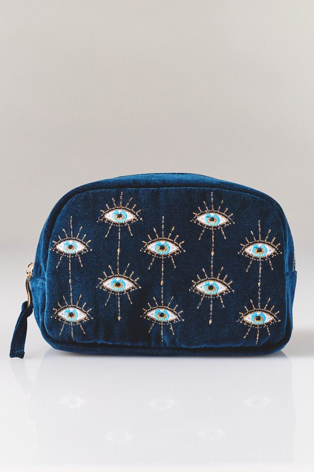 Elizabeth Scarlett Embroidered Mystical Eye Velvet Makeup Bag