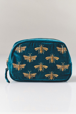 Elizabeth Scarlett Embroidered Honey Bee Velvet Makeup Bag