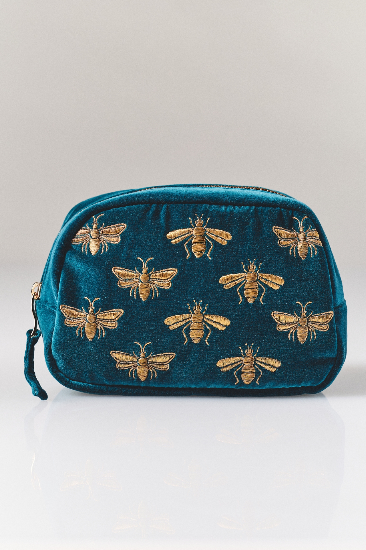 Elizabeth Scarlett Embroidered Honey Bee Velvet Makeup Bag