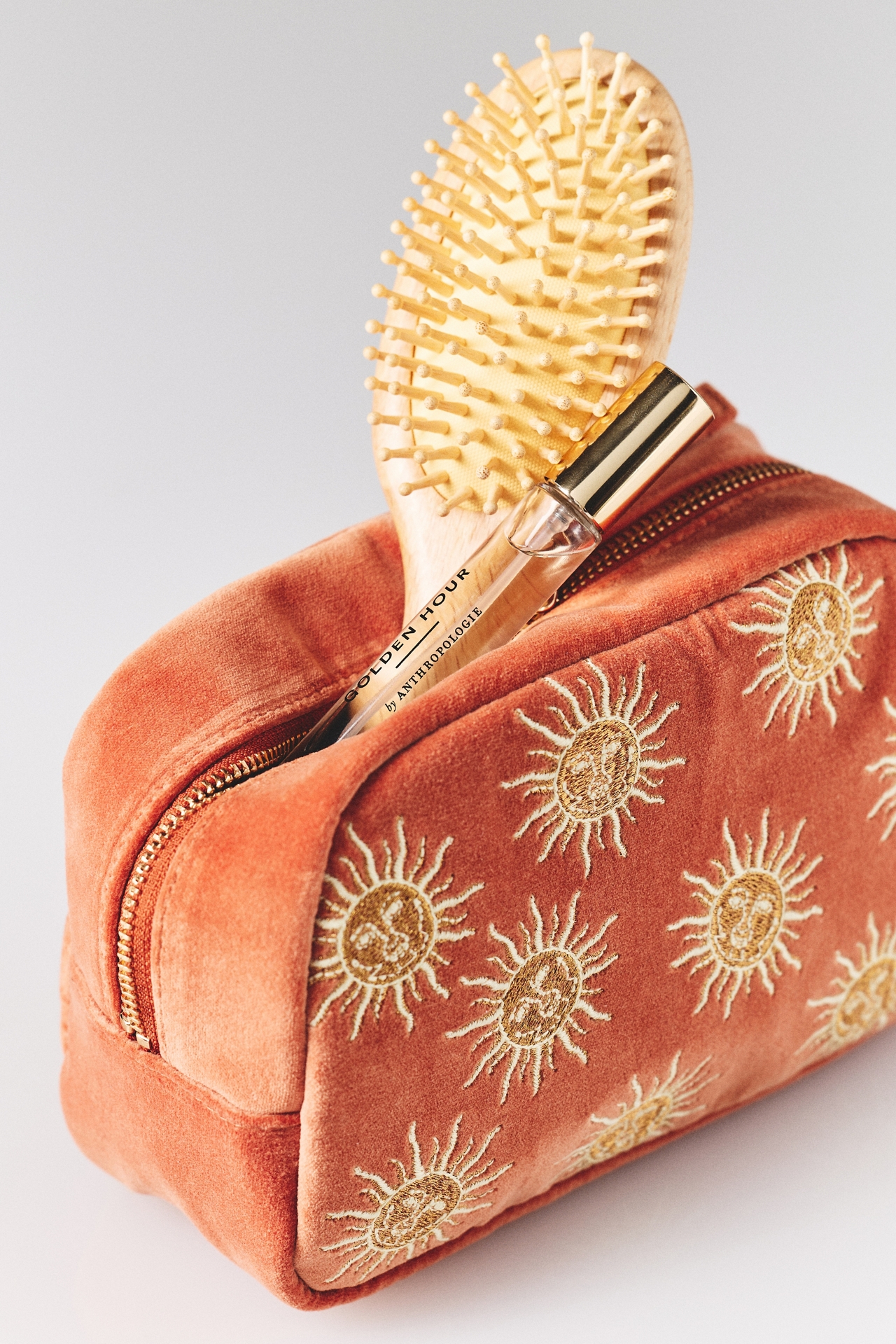 Elizabeth Scarlett Sun Embroidered Velvet Makeup Bag