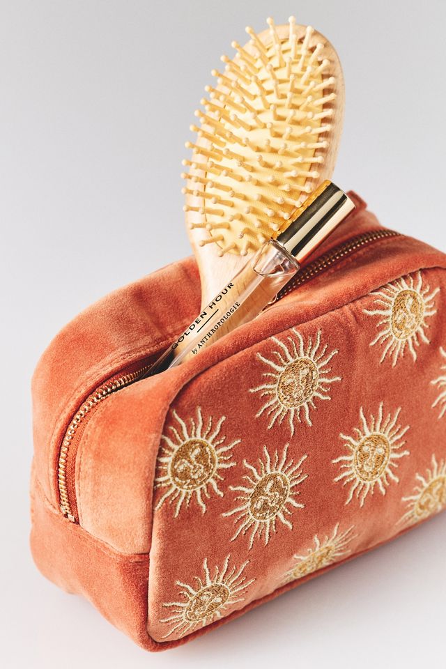 Elizabeth Scarlett Sun Embroidered Velvet Makeup Bag | Anthropologie