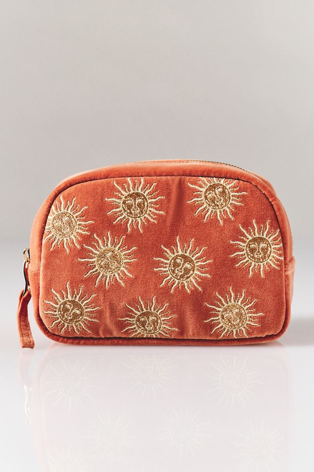 Elizabeth Scarlett Sun Embroidered Velvet Makeup Bag | Anthropologie