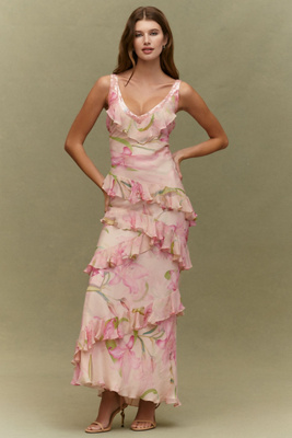 BHLDN Elena Ruffle Chiffon Maxi Dress | Anthropologie