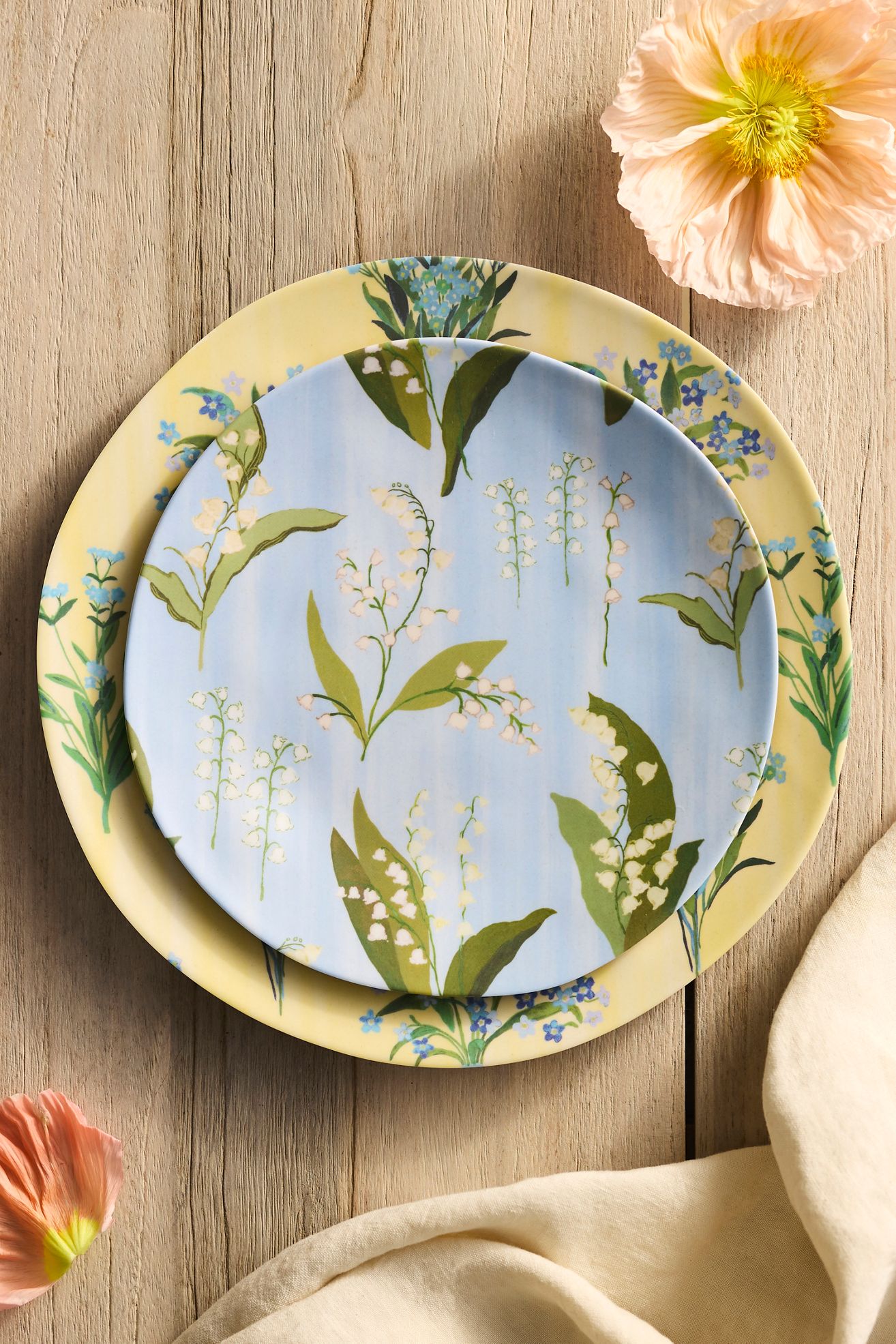 Floral Melamine Side Plates, Set of 4 - LILY OF THE VALLEY, One Size