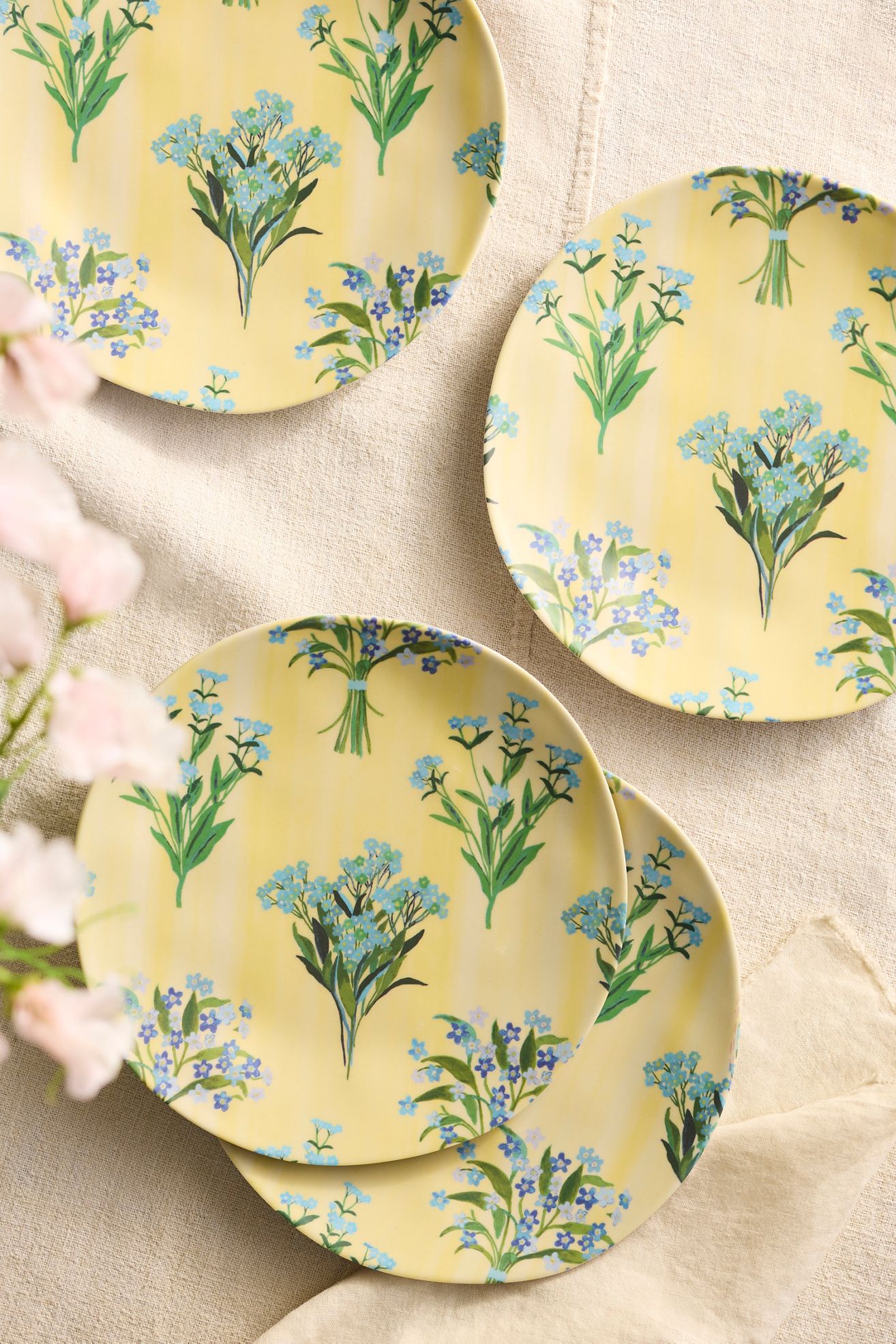 Floral Melamine Side Plates, Set of 4 - FORGET ME NOT, One Size