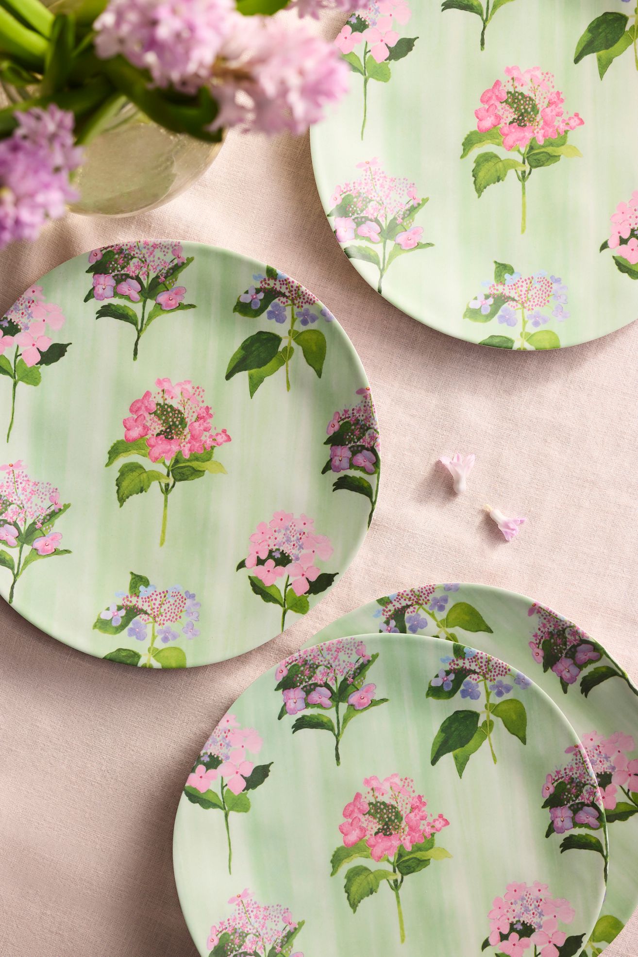 Floral Melamine Dinner Plates, Set of 4 - HYDRANGEA, One Size