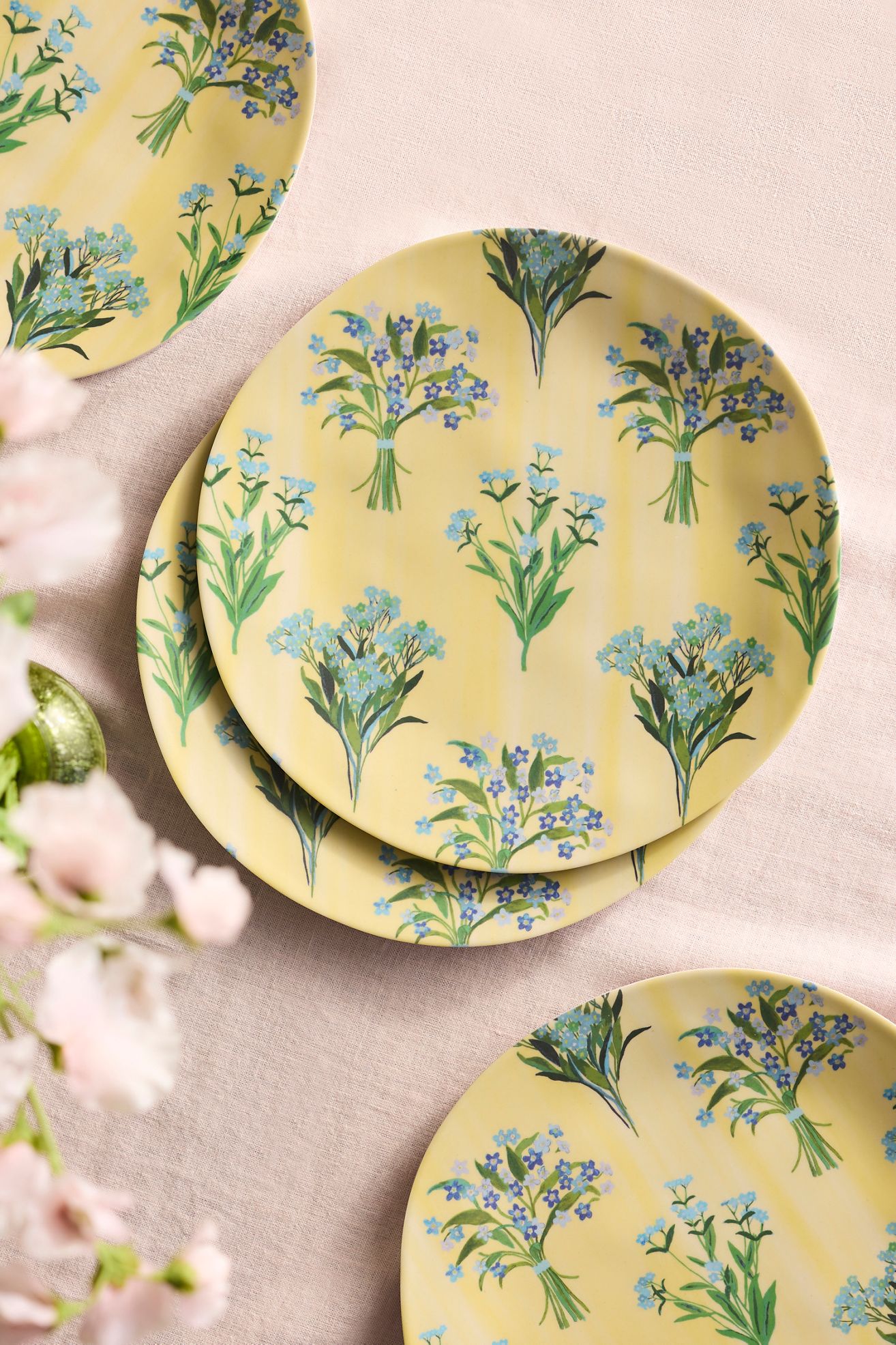 Floral Melamine Dinner Plates, Set of 4 - FORGET ME NOT, One Size