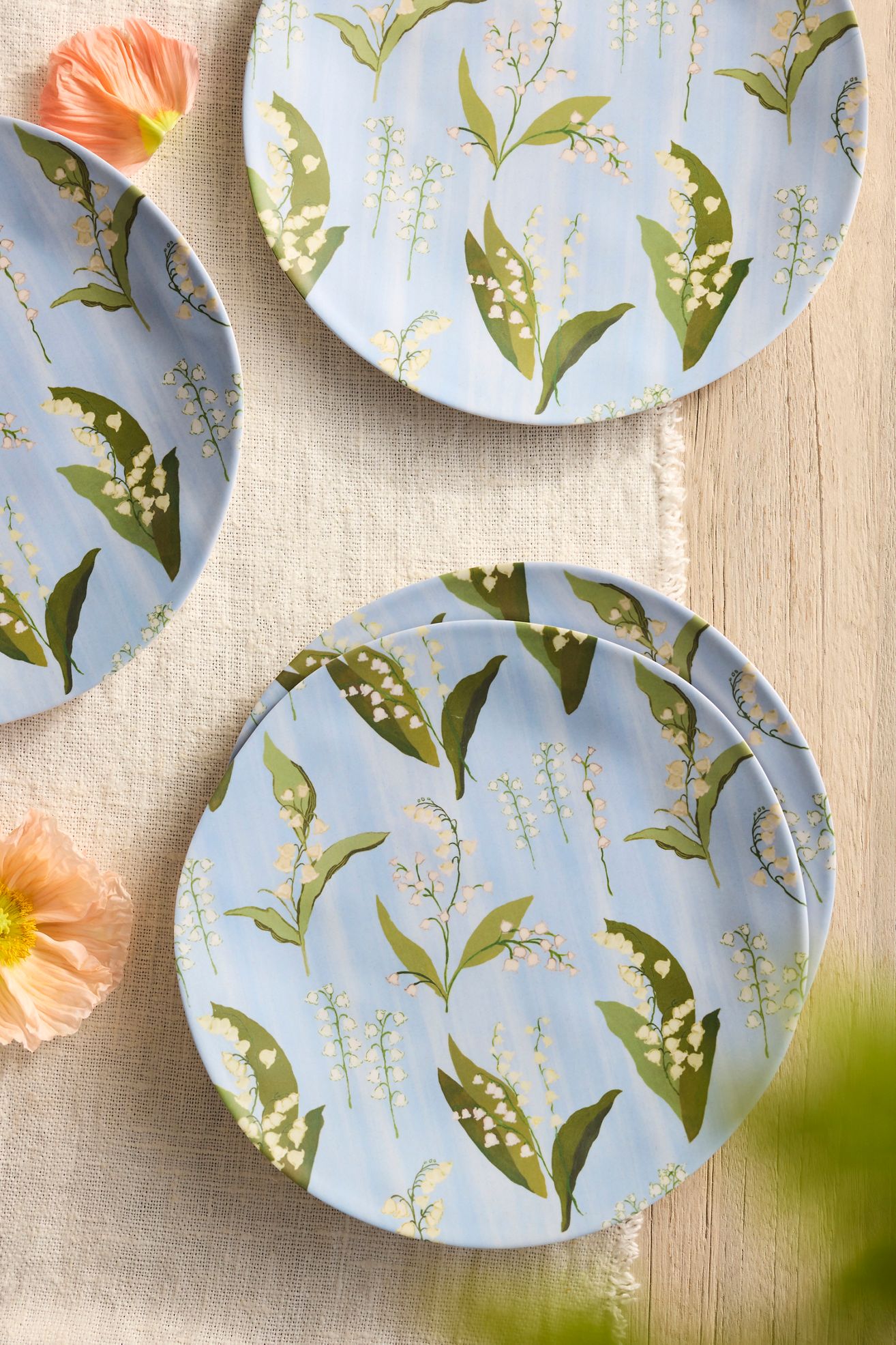 Floral Melamine Dinner Plates, Set of 4 - LILY OF THE VALLEY, One Size