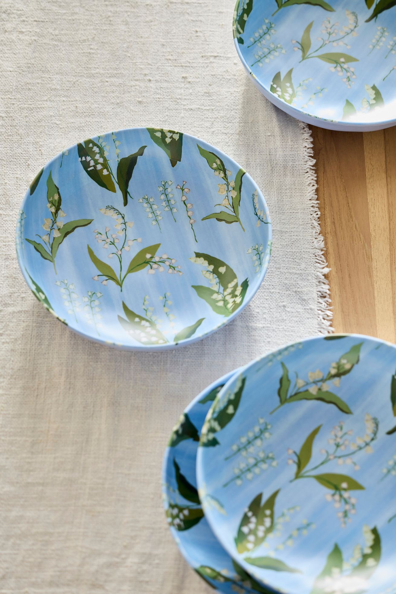 Floral Melamine Bowls, Set of 4 - LILY OF THE VALLEY, One Size