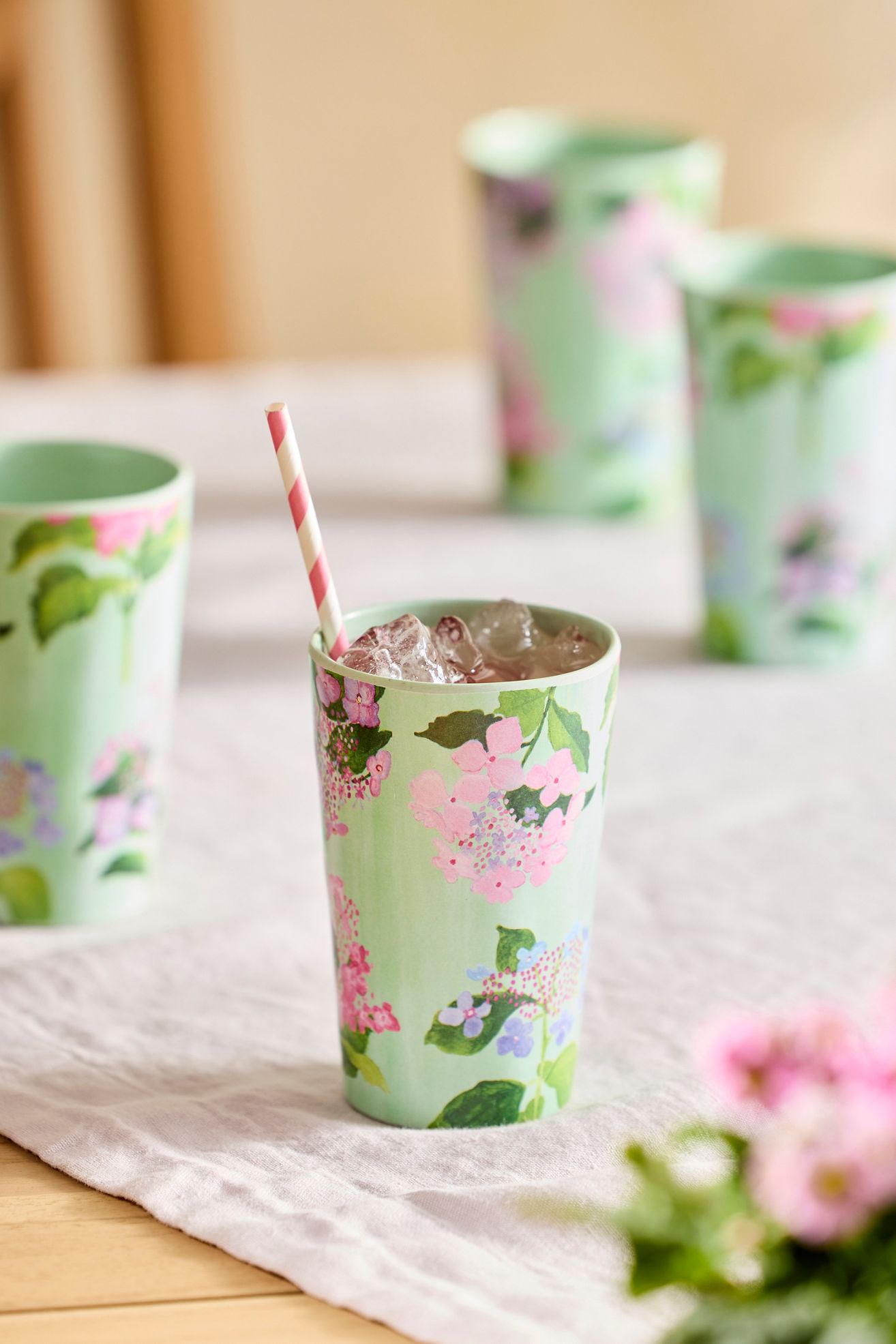 Floral Melamine Cups, Set of 4 - HYDRANGEA, One Size