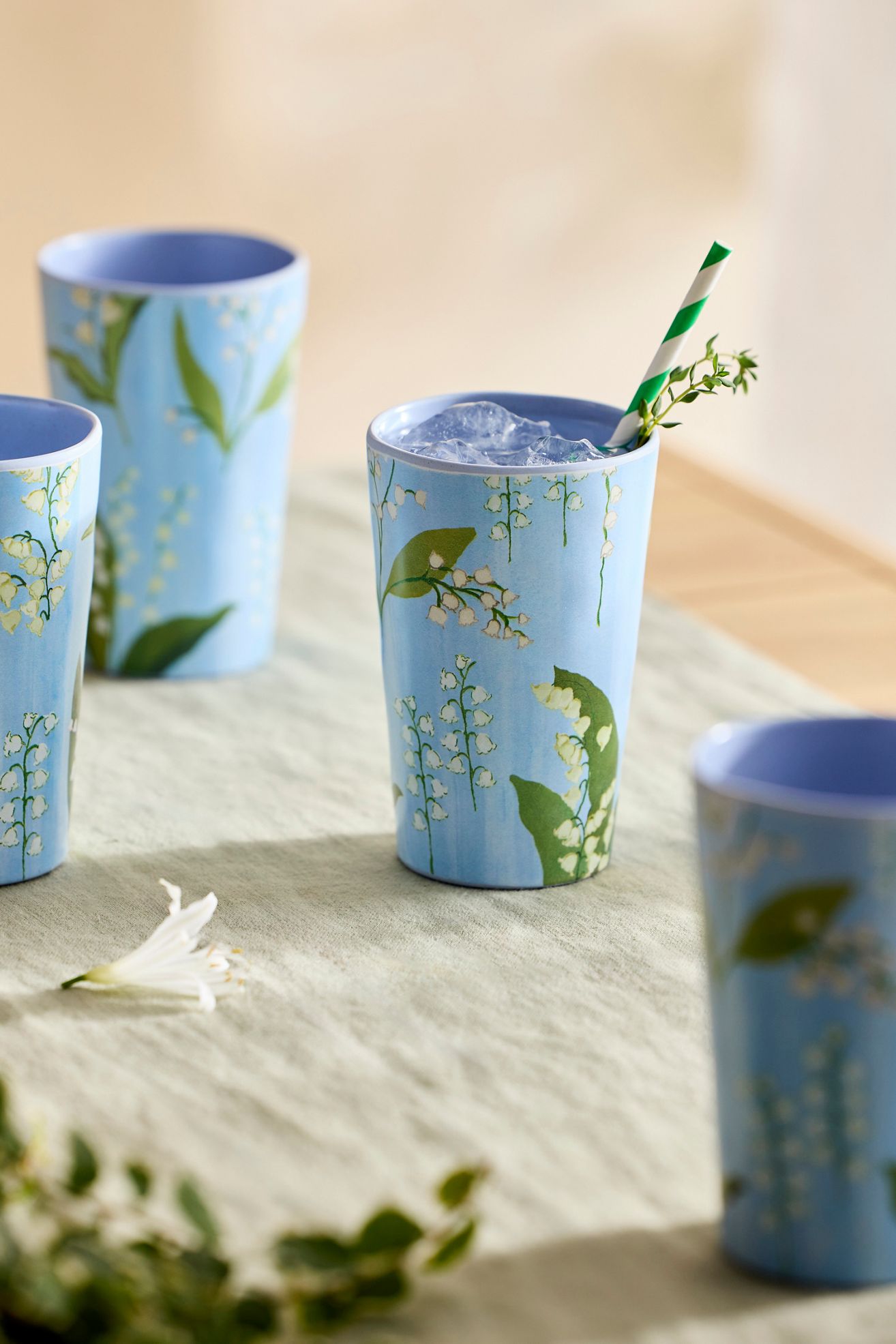 Floral Melamine Cups, Set of 4 - LILY OF THE VALLEY, One Size