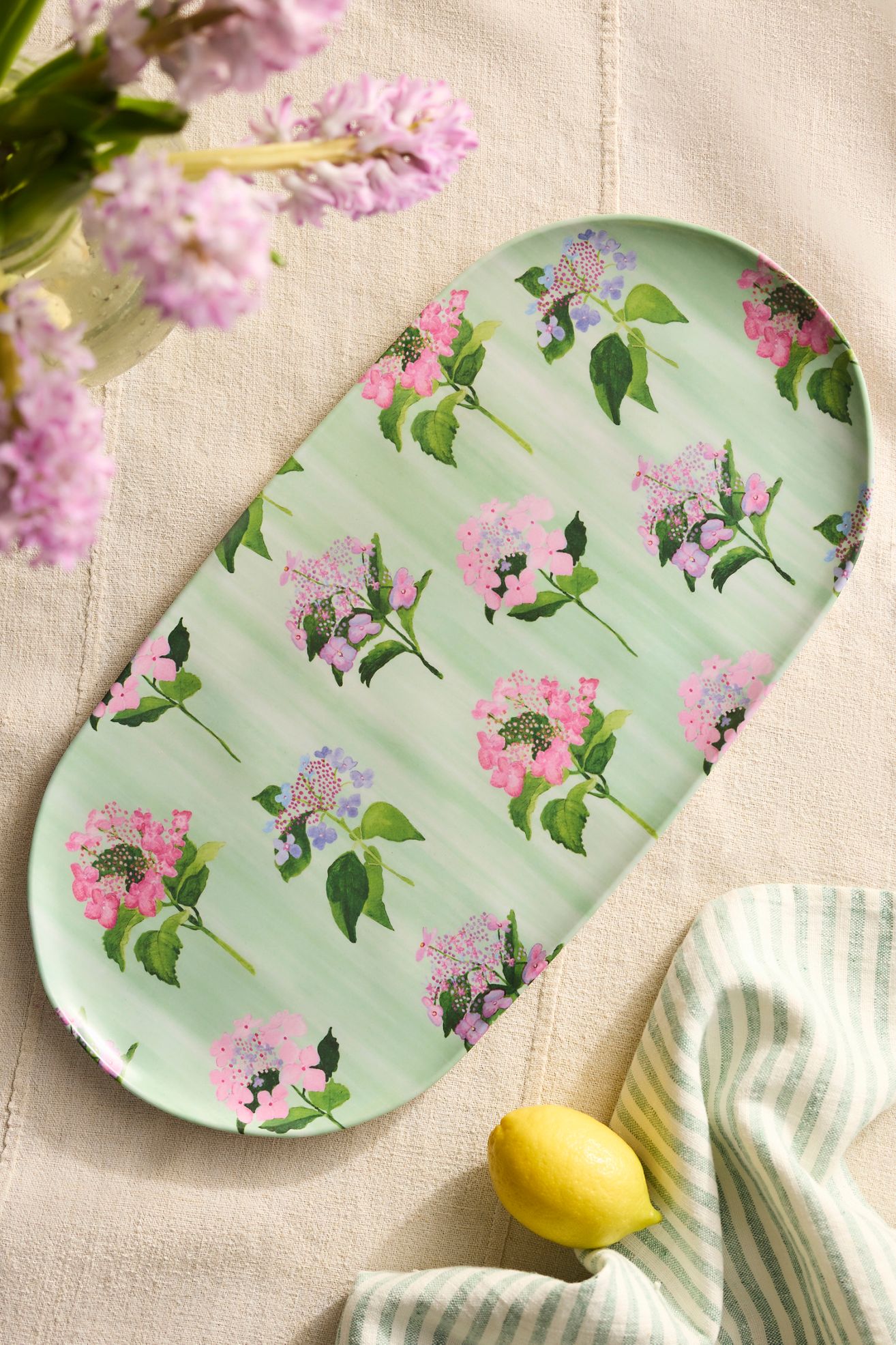 Floral Melamine Serving Platter, Hydrangea - HYDRANGEA, One Size