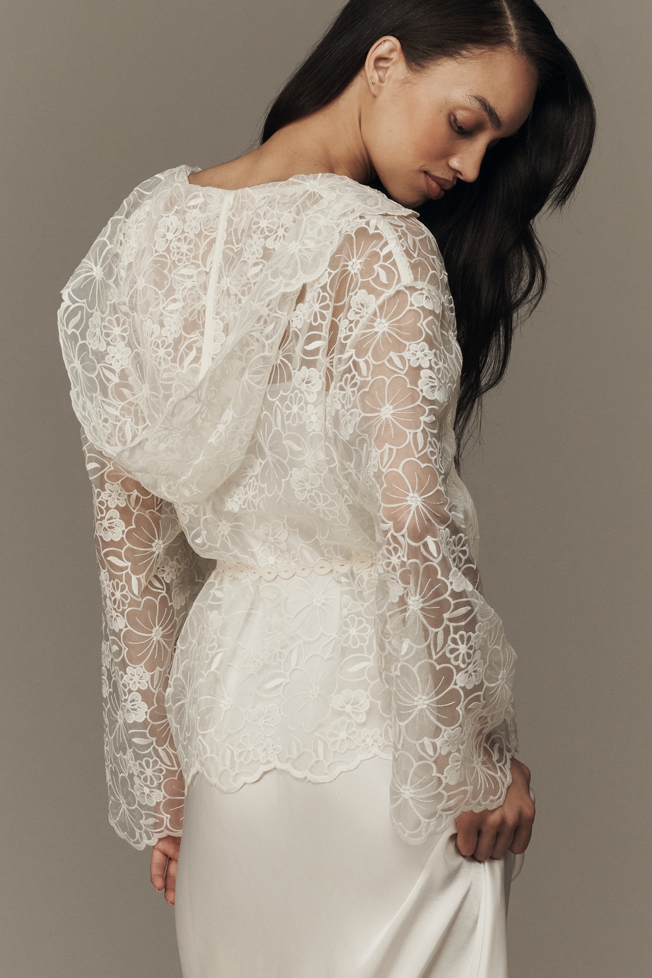 By Anthropologie Sheer Floral Lace Tie-Waist Jacket