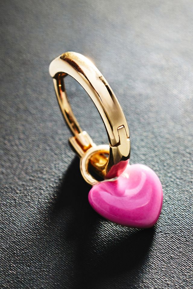 Alison Lou Tiny Enamel Heart Single Huggie Hoop Earring #1