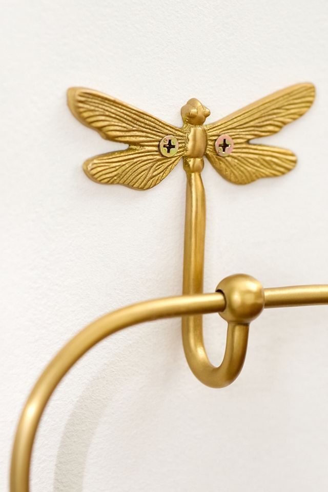 Anastasia Dragonfly Brushed Brass Bath Towel Ring #1