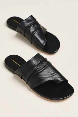Toe-Loop Leather Wrapped Slide Sandals