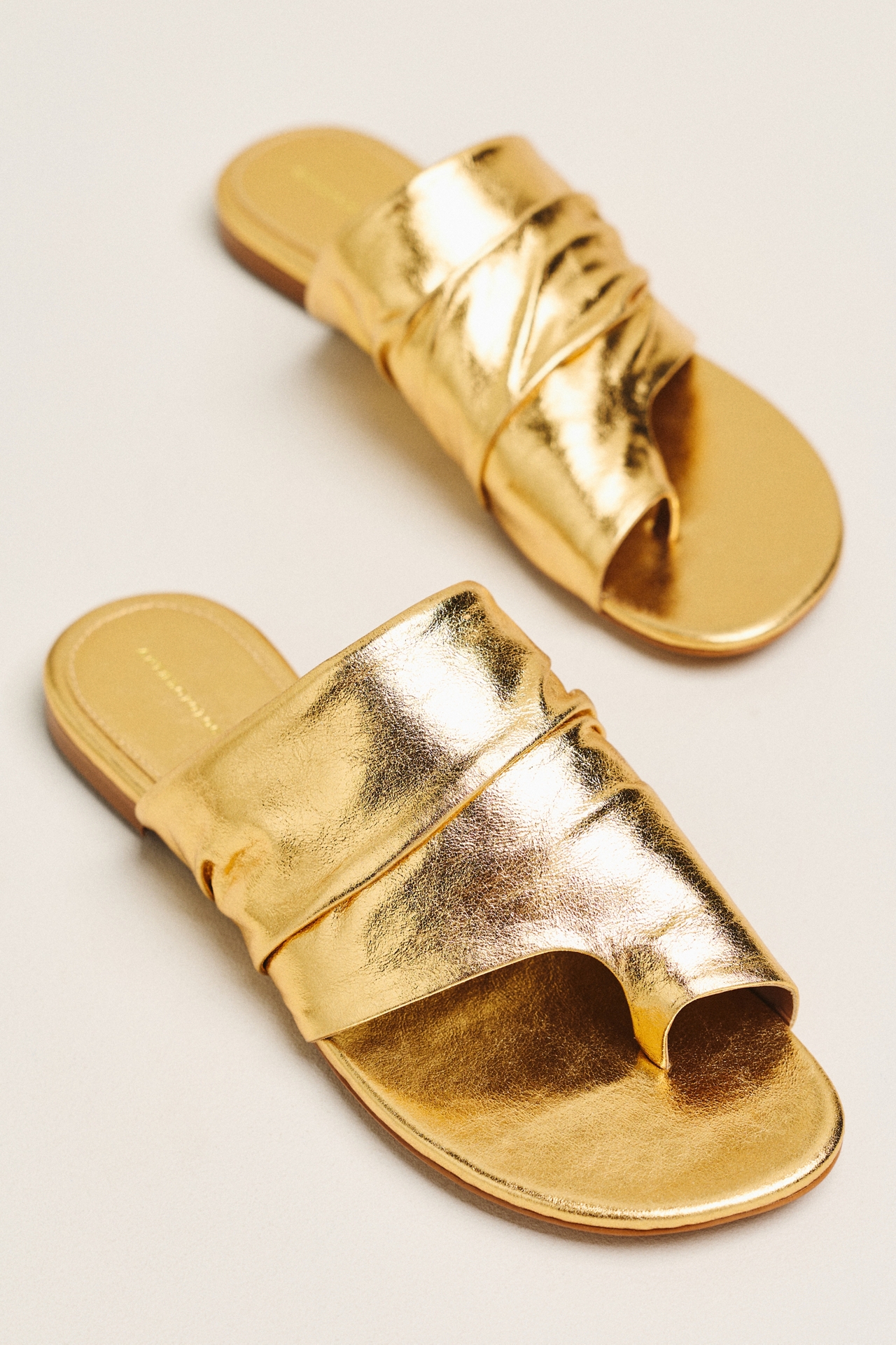 Toe-Loop Leather Wrapped Slide Sandals