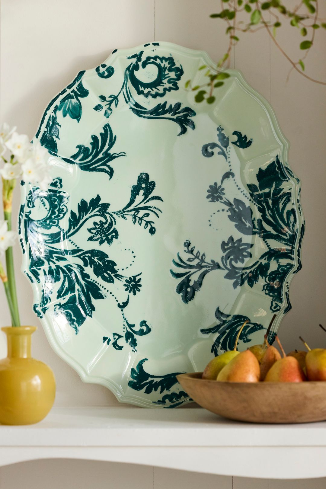 Botanical Silhouette Oval Serving Platter - Mint