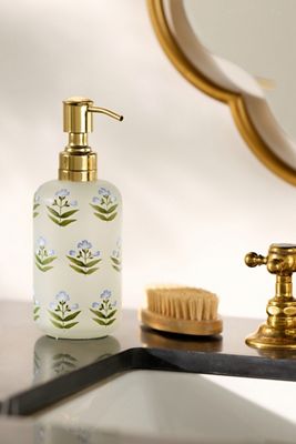 Hand-Painted Flower Milk Glass Bath Soap Pump