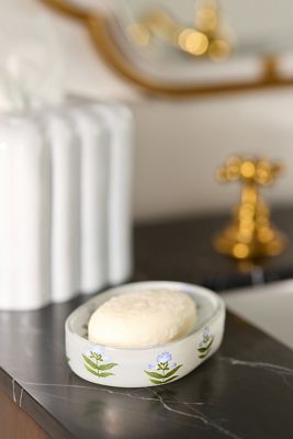 Hand-Painted Flower Milk Glass Bath Soap Dish