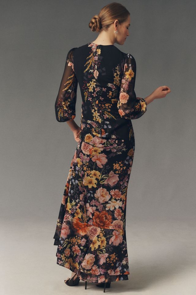 Mestiza Ophelia Draped Floral Print Chiffon Gown | Anthropologie