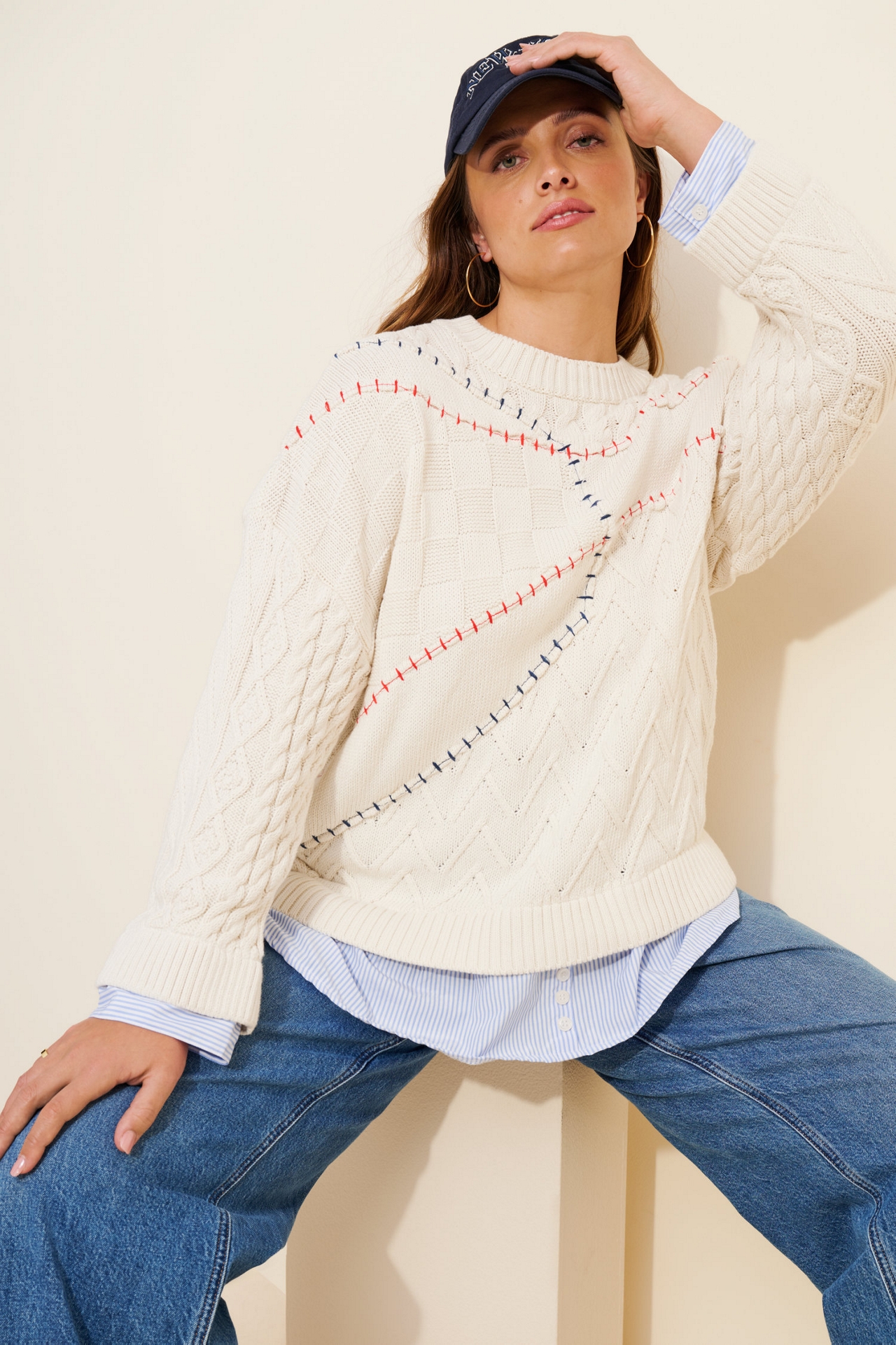 Pilcro Twofer Cable Knit Pullover