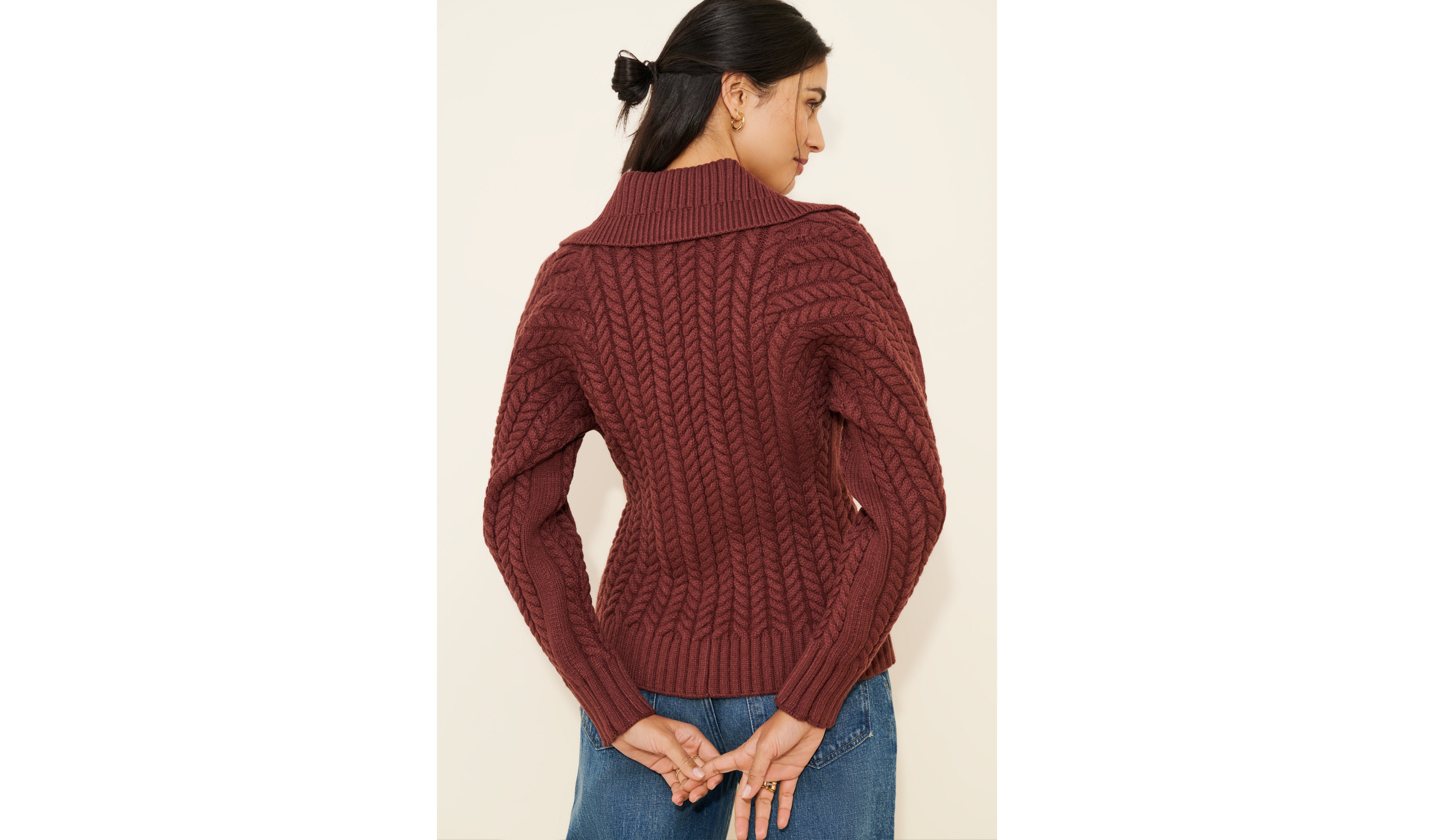Maeve Hourglass Two-Way Zipper Ribbed Collared Sweater