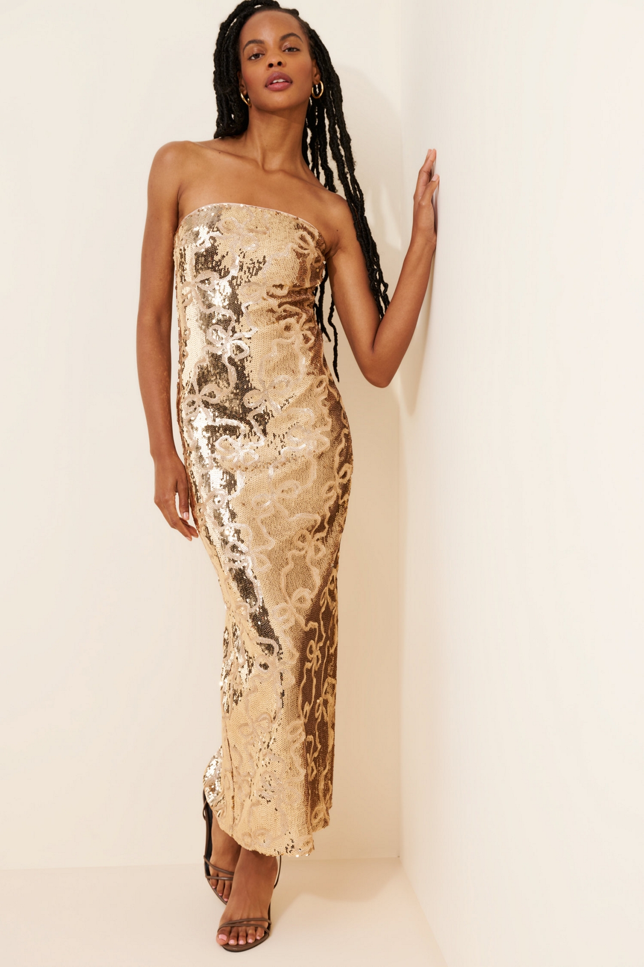 If By Sea Strapless Bow Sequin Maxi Dress