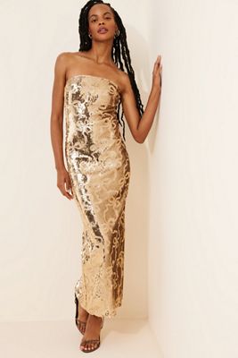 knee length dresses for ladies Gold Metallic Seersucker Mara Midi Dress main image 1