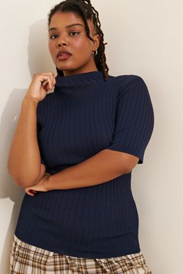 Eloquii Sleek Funnel Neck Elbow Sweater