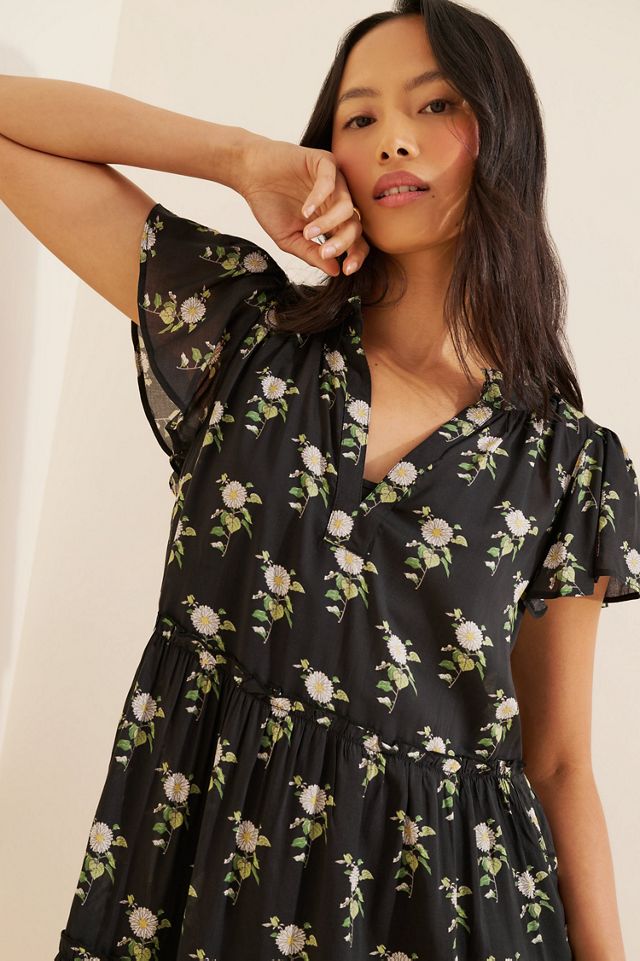 anthropologie short-sleeve v-neck ruffle midi dress Anthropologie Short-Sleeve V-Neck Ruffle Midi Dress