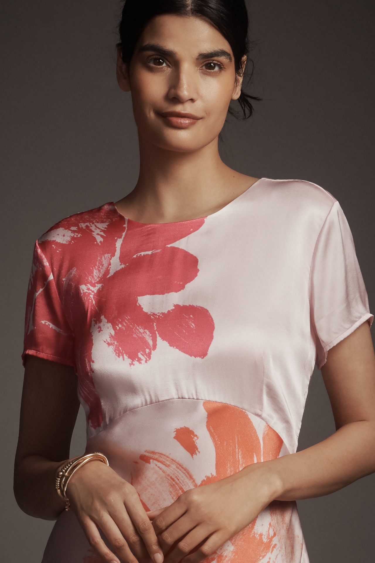 Satin Floral Printed Maxi Dress