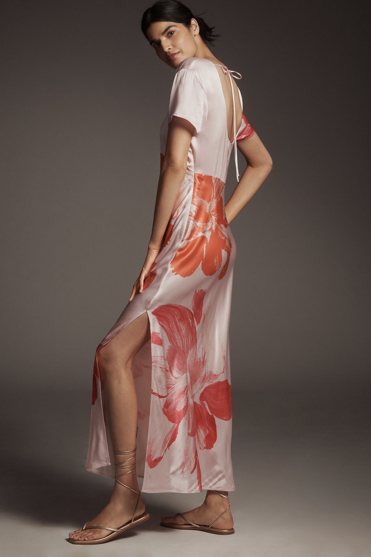 Satin Floral Printed Maxi Dress
